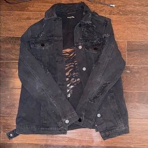Fashion Nova black ripped denim jacket